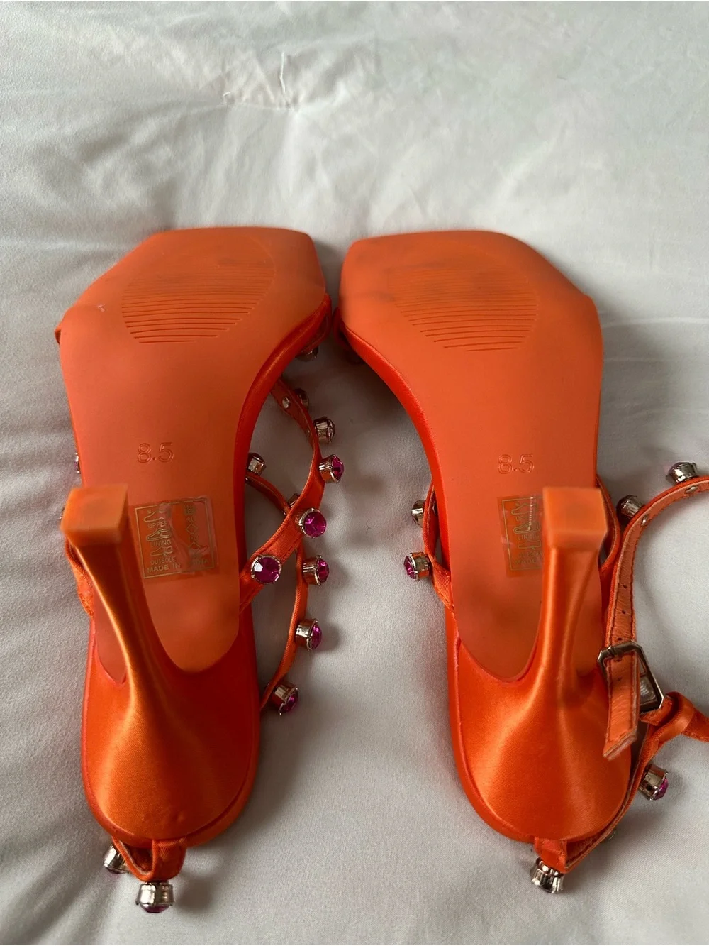 Orange Satin Strappy High Heels